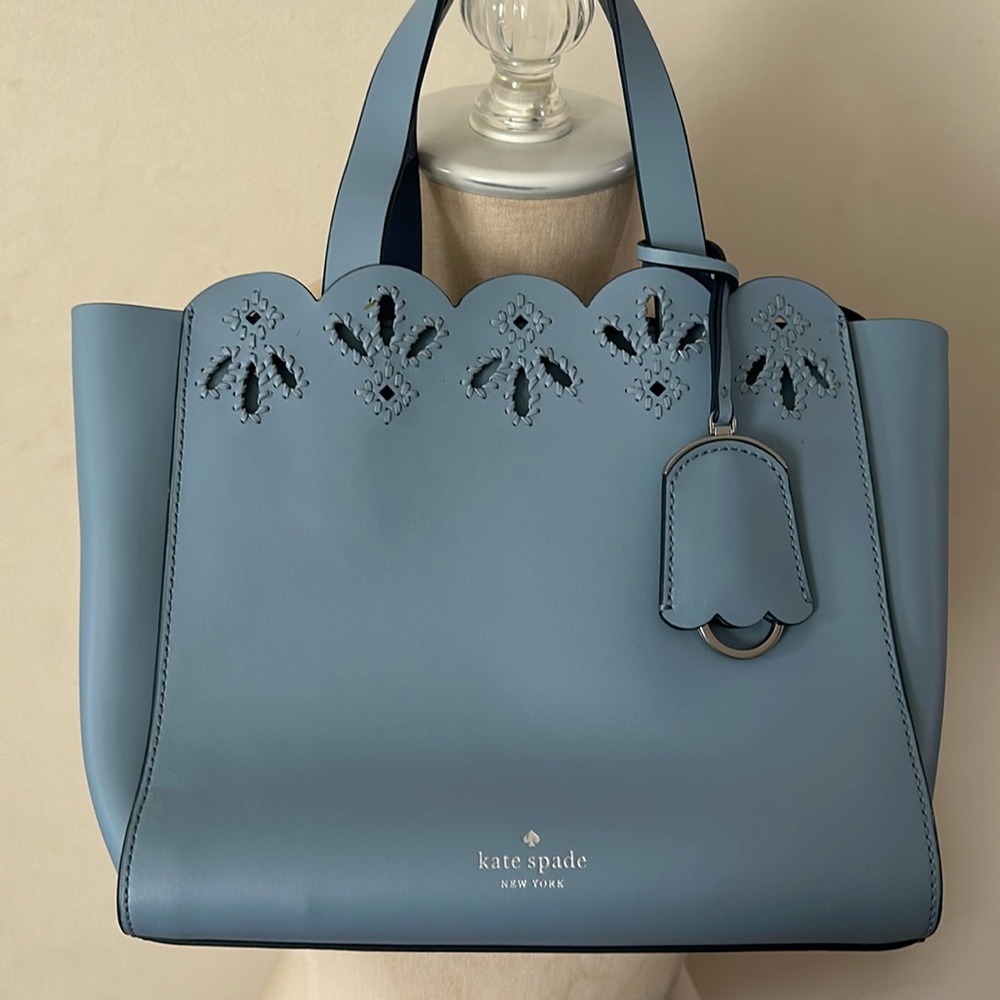 Kate Spade Mini Mina Magnolia Street blue eyelet top handle crossbody bag